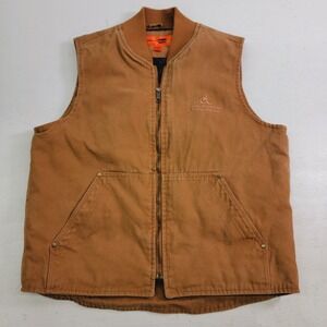 Corner Stone‎ Brown Quilt Lined Canvas Work Vest Jacket Logo'd Men's Sz L EUC